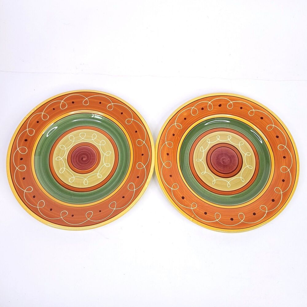 Pier 1 Plates Set of 2 Italy 11.5" Vintage Etrusco Dinner Hand Painted Colorful